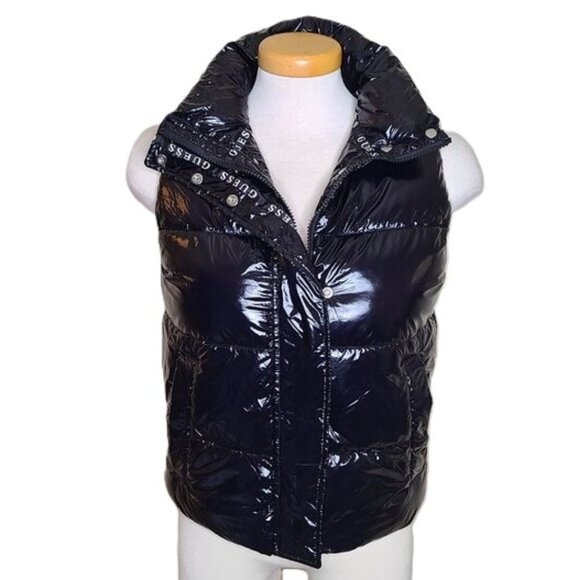 Guess Shiny Black Puffer Vest - XS - Picture 1 of 7
